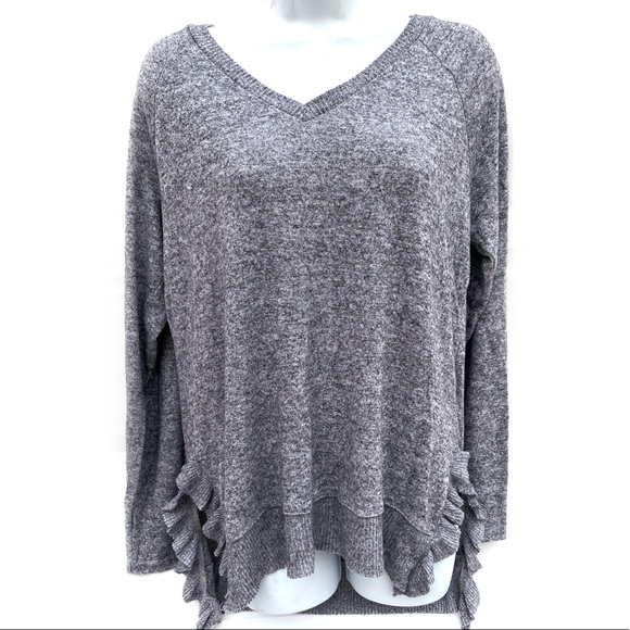 Anthropologie Sweaters - Anthro Postage Stamp Ruffle Heathered Sweater